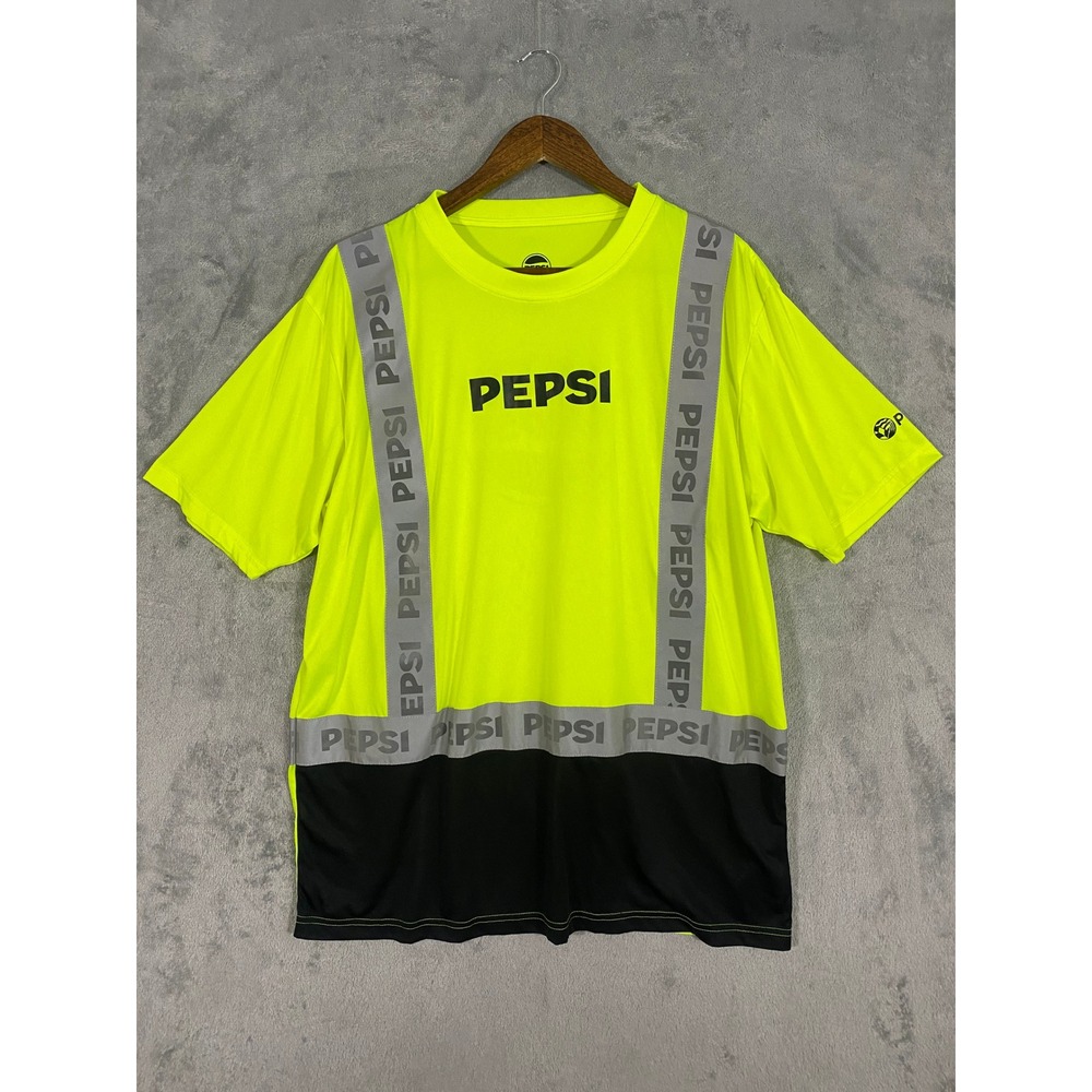 G&G Outfitters Pepsi Shirt Sz L Neon Yellow Reflective Workwear Safety Hi-Vis